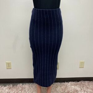 VTG Ralph Lauren Navy Blue Pinstripe Midi Cashmere Nicole Pencil Skirt S $895